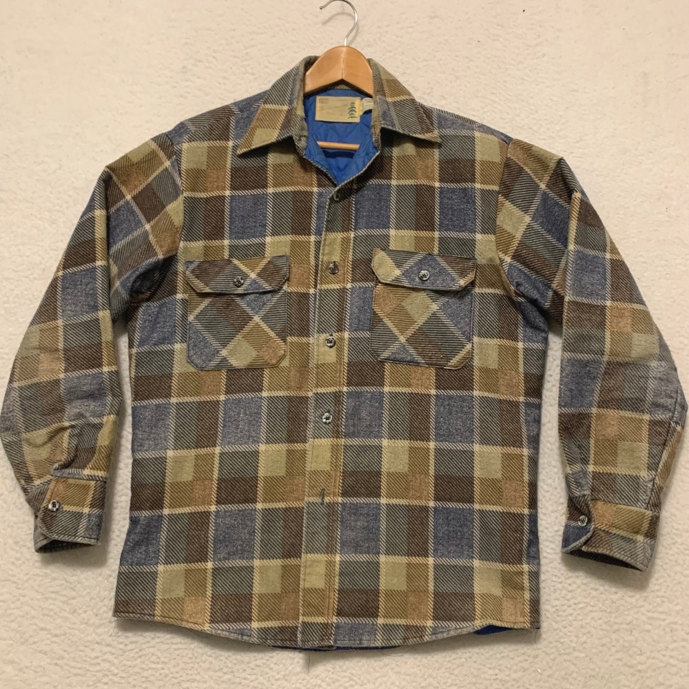 VTG Sears Fieldmaster Plaid Quilted Flannel Shirt Jacket Mens M Shacket 70s 80s